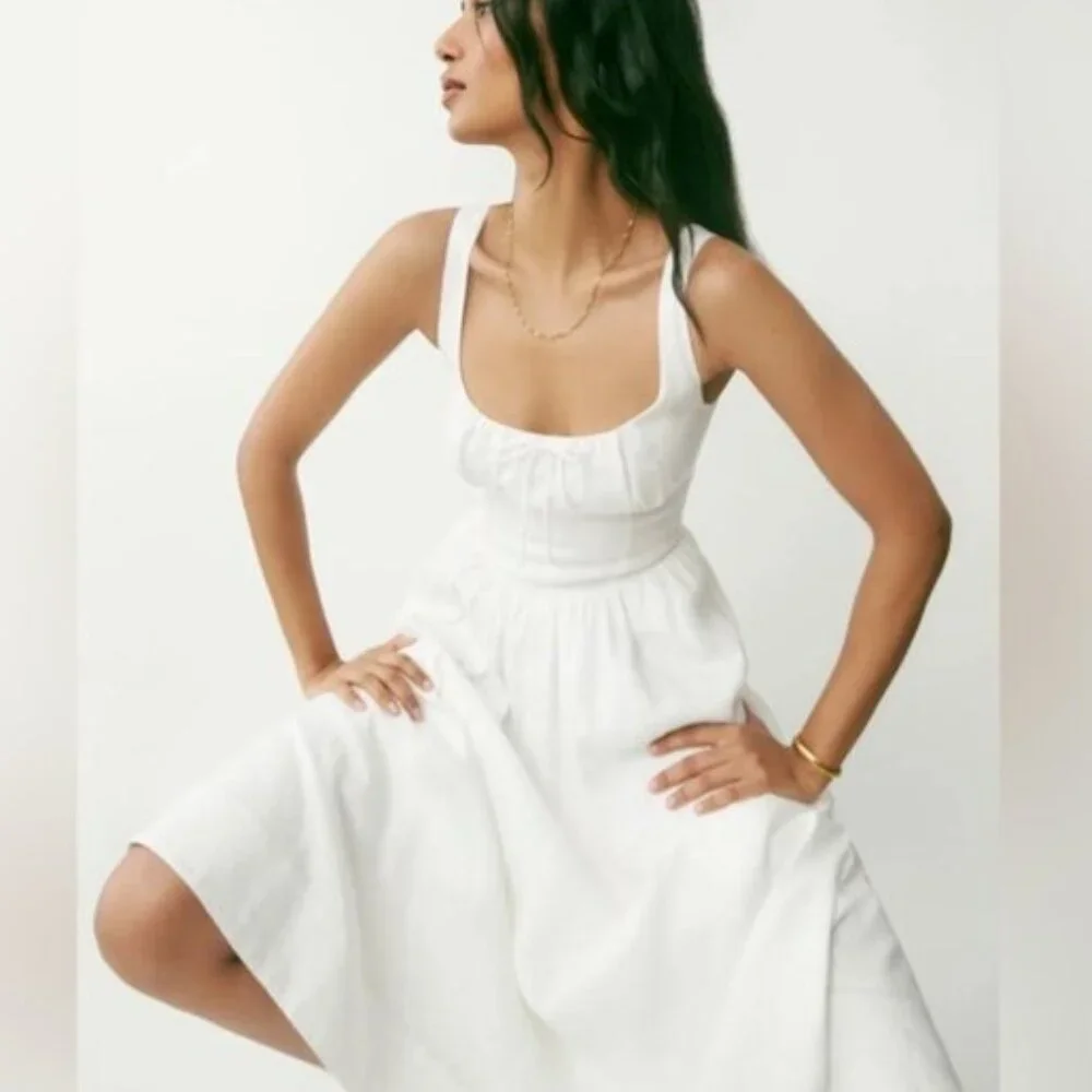 NEW Reformation Balia Linen Sleeveless Midi Dress in White | US 6 UK 10 - Picture 7 of 16